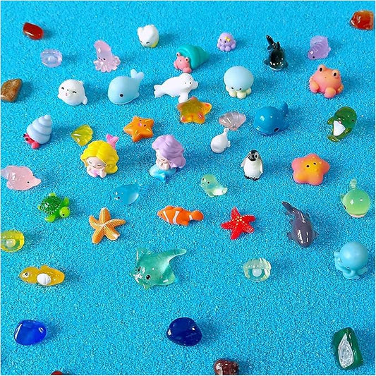100 Pcs Ocean Mini Resin Animals Figures, Tiny Plastic Sea Creatures Figurines to Hide Miniature Fairy Garden Decorations Accessories-BloomoryGarden