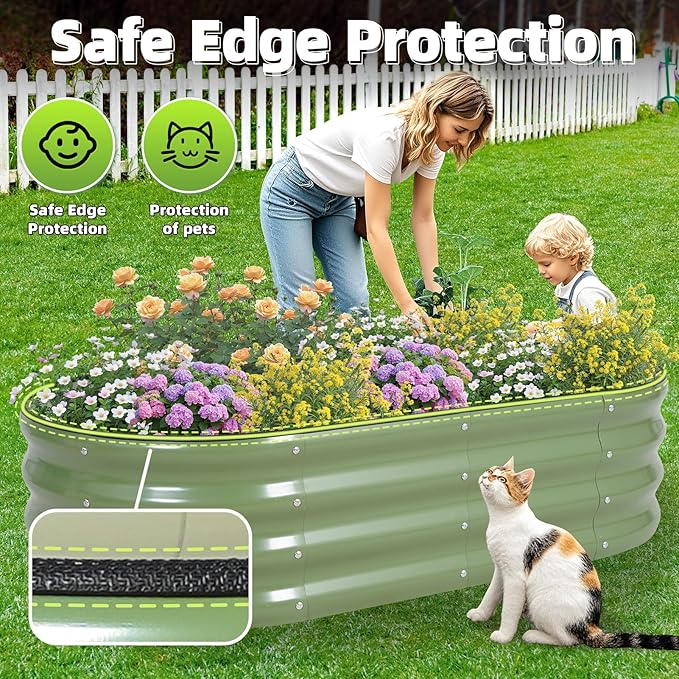 G GOOD GAIN Galvanized Metal Raised Garden Bed Kit - 4x2x1FT Outdoor Planter Box with Safety Edging and Gloves for Vegetables, Fruits, Flowers(White, 2PC)-BloomoryGarden