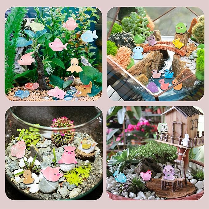 Luminous Mini Resin Animals 250Pcs Tiny Animals Bulk Glow in The Dark Mini Ducks Owls Frogs Pandas Rabbits Mushrooms for Miniature Garden Micro Landscape Aquarium Potted Decoration-BloomoryGarden