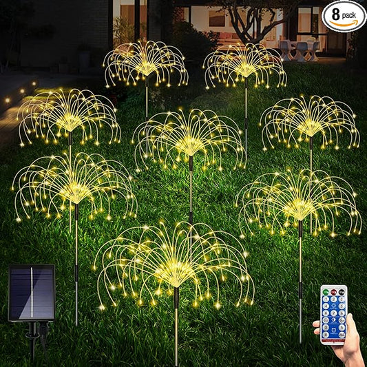Maleyt Solar Garden Lights 8 Pack, Solar Powered Outdoor Decorative Lamps, 120 LED Solar Firework Lights with Remote Control, 8 Modes Waterproof DIY Landscape Lighting for Backyard Garden Decoration-BloomoryGarden
