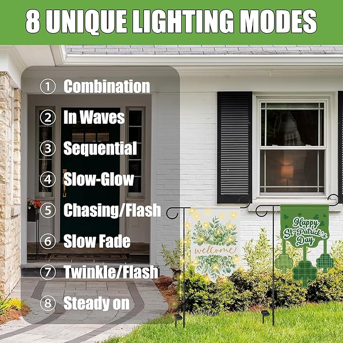 12 Set Seasonal Garden Flags 8 Modes Solar LED Double Sided 12 x 18 Inch Small Yard Flag Outdoor Lighted Spring Summer Easter Graduation Memorial Day Garden Decor for All Seasons, 12 Styles-BloomoryGarden