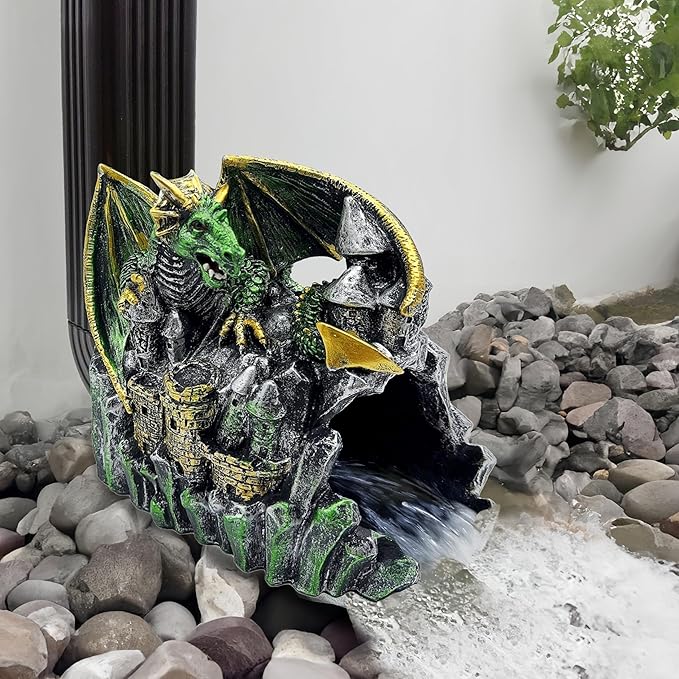 Magical Dragon Statue Gutter Downspout Extender, Garden Ornament, Decor Downspout Diverter, Perfect Rain Diverter for 3"x4" Downspouts, Eco-Friendly Resin, Perfect Outdoor Decor Gift-BloomoryGarden
