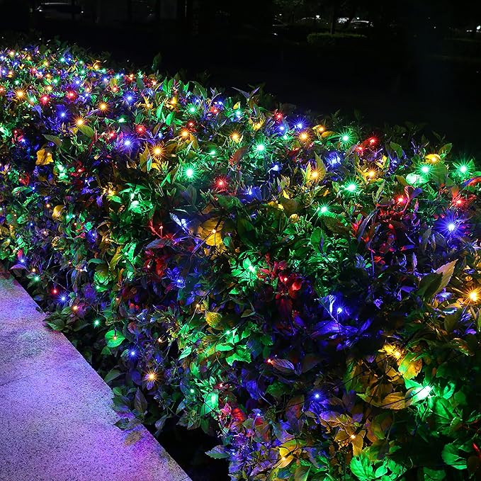 Lomotech 12ft x 5ft 360 LED Christmas Net Lights, 8 Modes Waterproof With Timer Low Voltage Connectable Mesh Lights for Trees, Bushes, Shurb, Garden, Outdoor Decoration(Green Wire, Multi-colored)-BloomoryGarden